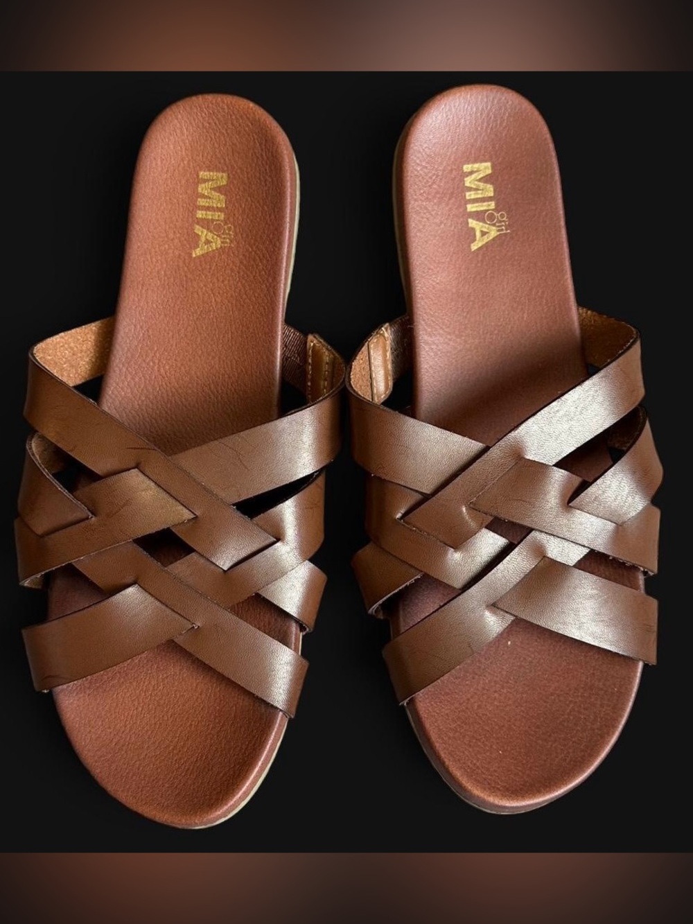 Mia Girl Brown Woven Slide Sandals Size 7